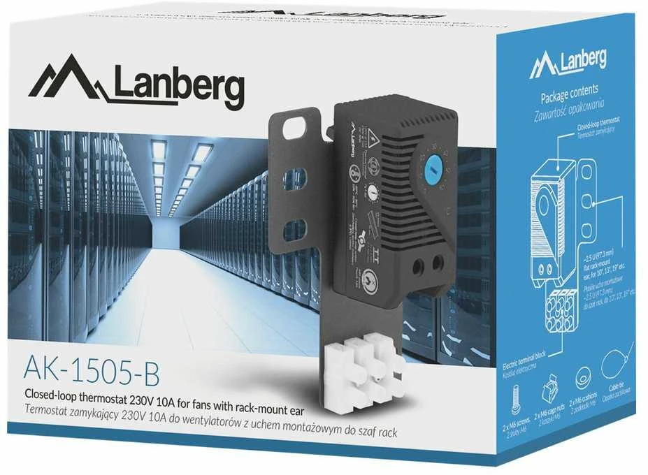 LANBERG AK-1505-B uždaros kilpos termostatas 10A su ausimi ir gnybtų bloku Juodas