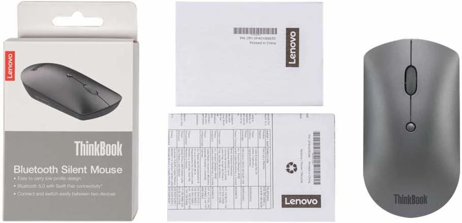 Pelė Lenovo ThinkBook Bluetooth Silent Mouse, Pilkos spalvos