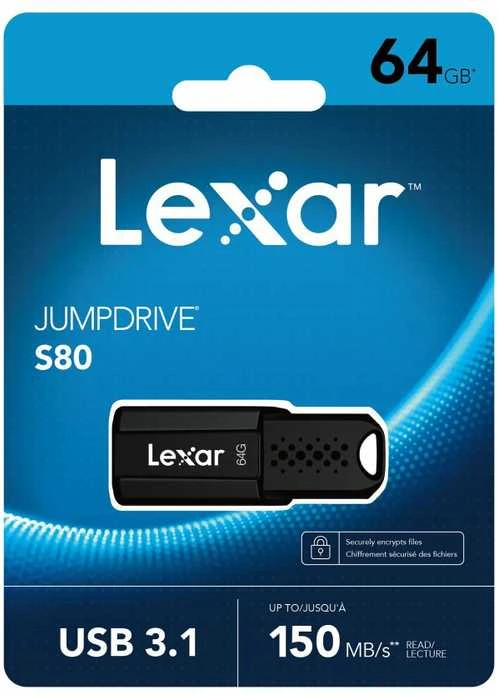 Lexar | USB atmintinė | JumpDrive S80 | 64 GB | USB A tipo | Juodas
