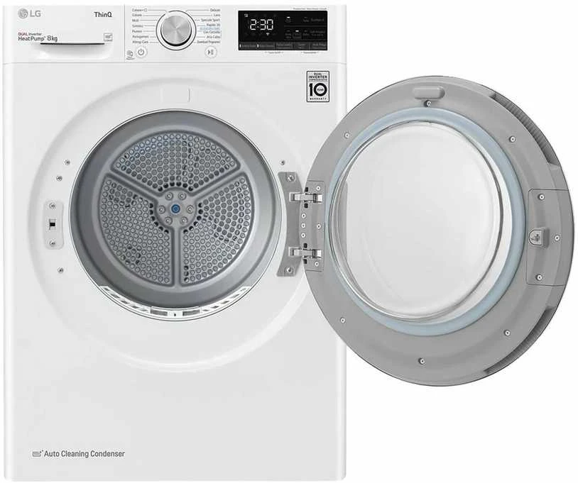 LG | Džiovyklė | RH80V3AV6N | Energijos vartojimo efektyvumo klasė D | Pakraunama iš priekio | 8kg | LED | Gylis 69 cm | Wi-Fi | Baltas