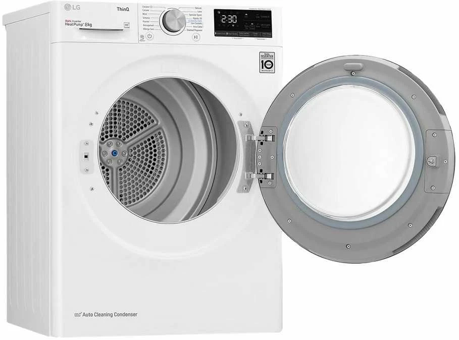 LG | Džiovyklė | RH80V3AV6N | Energijos vartojimo efektyvumo klasė D | Pakraunama iš priekio | 8kg | LED | Gylis 69 cm | Wi-Fi | Baltas