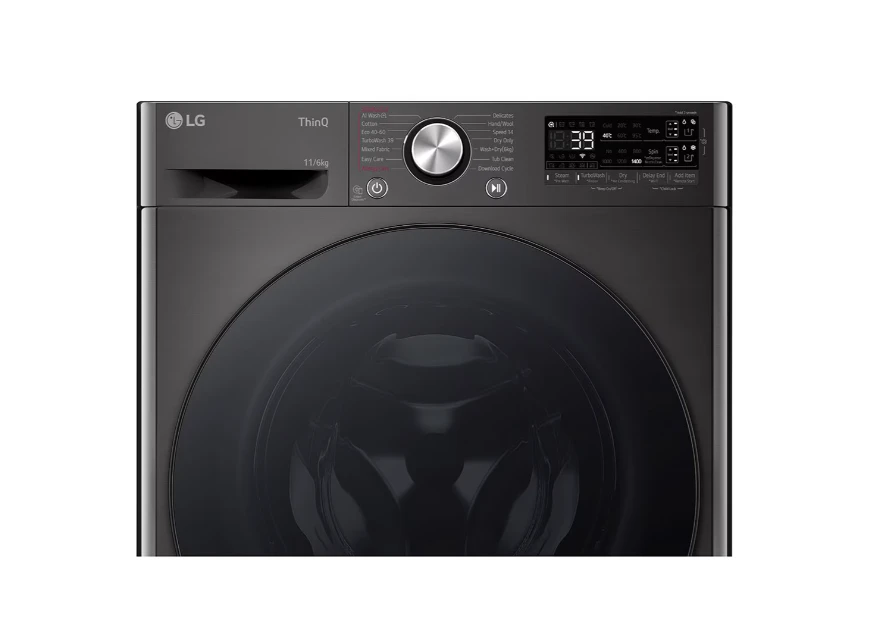 LG | Skalbimo mašina with Dryer | F4DR711S2BA | Energy efficiency class A/D | Front loading | Skalbimo talpa 11 kg | 1400 RPM | Gylis 57 cm | Plotis 60 cm | Ekranas | TFT | Drying system | Drying capacity 6kg | Steam function | Direct drive | Wi-Fi | Juodas