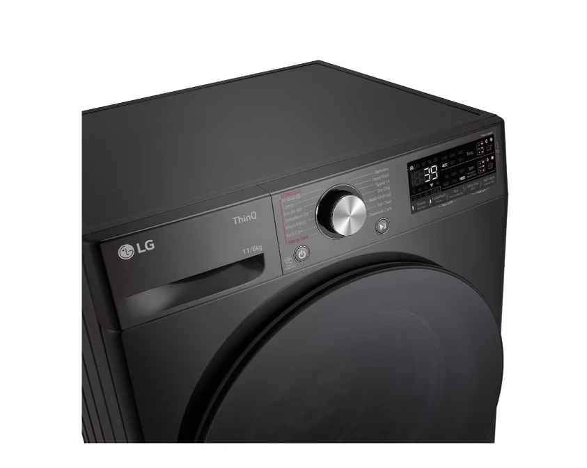 LG | Skalbimo mašina with Dryer | F4DR711S2BA | Energy efficiency class A/D | Front loading | Skalbimo talpa 11 kg | 1400 RPM | Gylis 57 cm | Plotis 60 cm | Ekranas | TFT | Drying system | Drying capacity 6kg | Steam function | Direct drive | Wi-Fi | Juodas