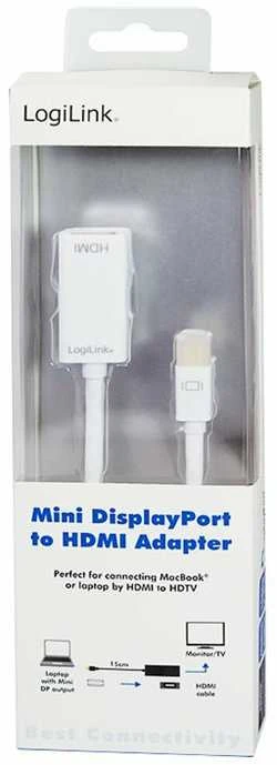 LogiLink Prisijungti | Adapteris Mini DisplayPort prie HDMI su garsu: | Pilkas | Mini DisplayPort | HDMI A | 0,1 m