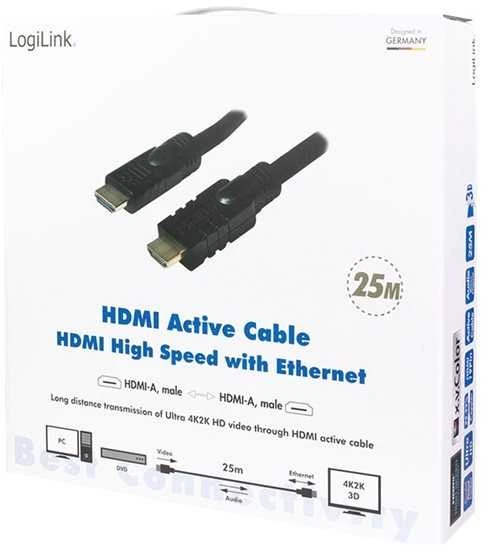 Logilink CHA0025 HDMI kabelis, Aktyvus, M/M, 25m, juodas