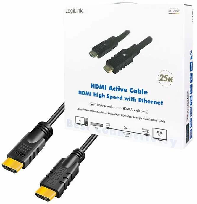 Logilink CHA0025 HDMI kabelis, Aktyvus, M/M, 25m, juodas