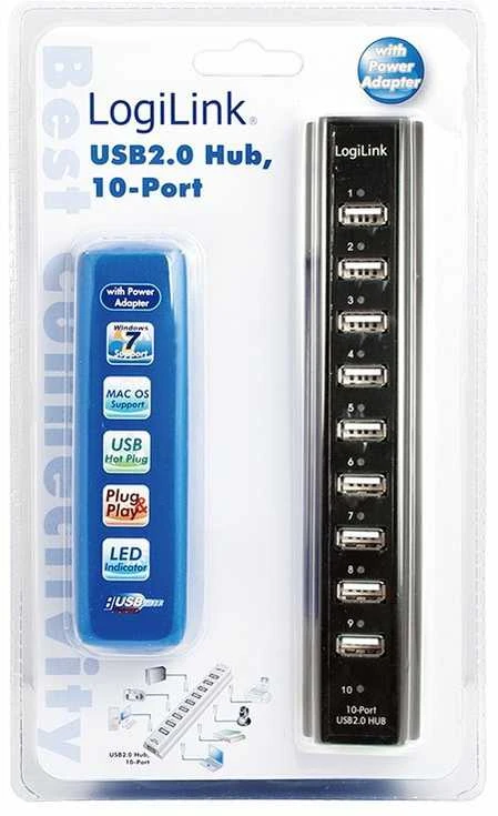 LogiLink Prisijungti | USB 2.0 Hub-10 prievadas su maitinimo adapteriu