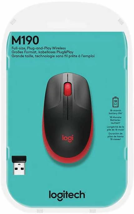 Belaidė pelė Logitech M190, raudonos spalvos