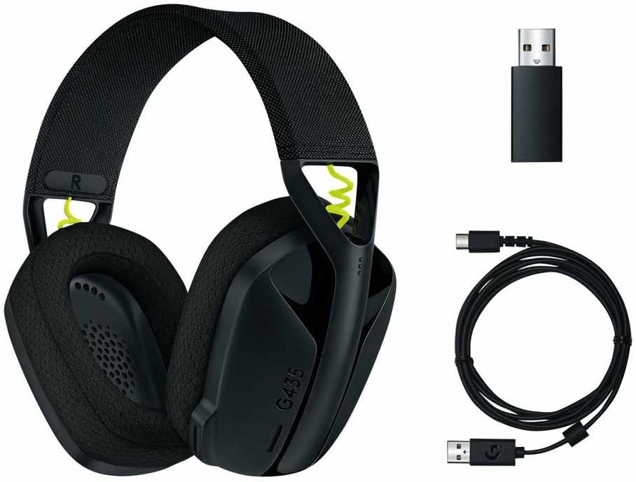 Žaidimų ausinės Logitech G435 Lightspeed, juodos/neoninės geltonos spalvos