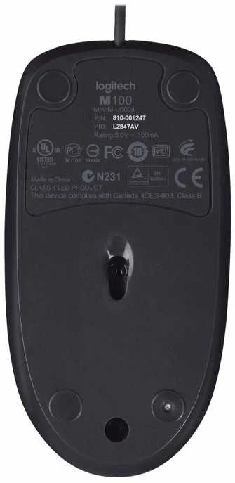 Logitech M100 Laidinė pelė USB-A 1000 DPI, Juoda