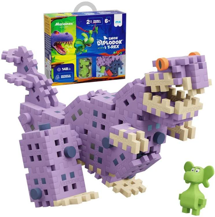 Marioinex Diplodocus ir T-Rex Mini vaflinės kaladėlės 148vnt + figūrėlė ZA5501