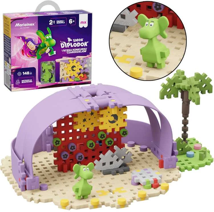 Marioinex Dragon Diplodocus ir Scene Mini vaflių kaladėlės 148vnt + figūrėlė ZA5502