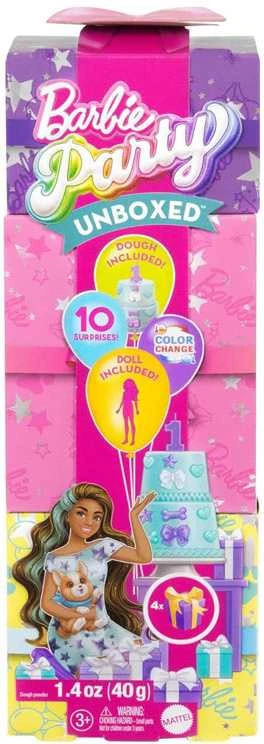 Mattel BARBIE PARTY UNBOXED REVEAL siurprizų rinkinys - tamsiaplaukė lėlė (JFG72)