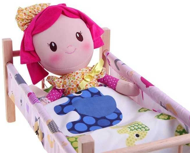 Malimas Medinė lova lėlėms 50 cm + patalynė