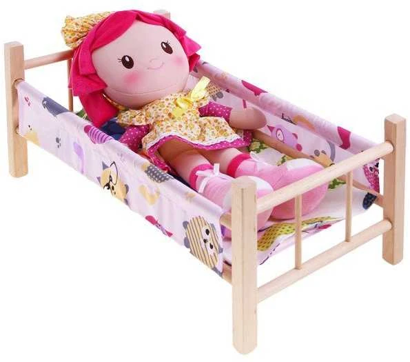 Malimas Medinė lova lėlėms 50 cm + patalynė