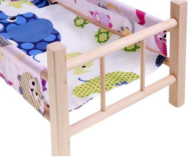 Malimas Medinė lova lėlėms 50 cm + patalynė