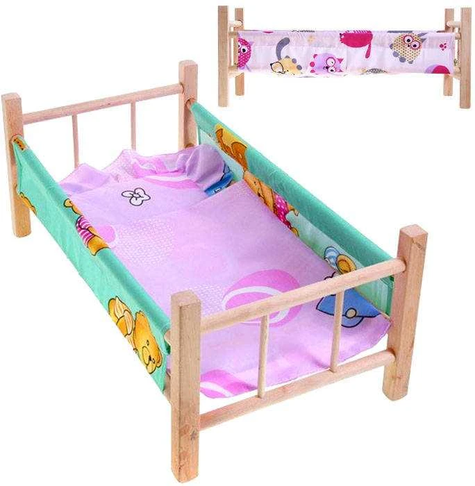 Malimas Medinė lova lėlėms 50 cm + patalynė