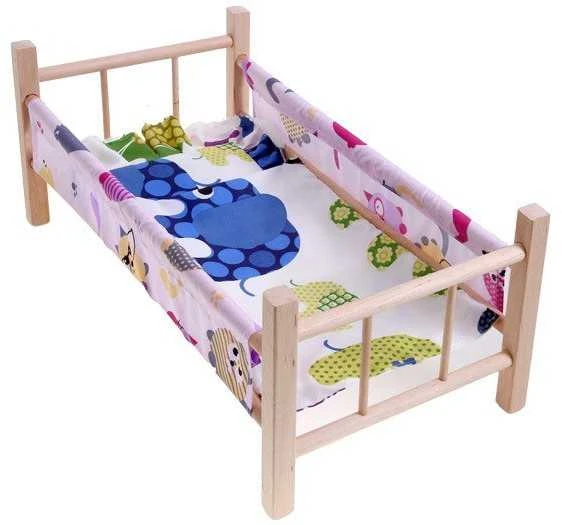 Malimas Medinė lova lėlėms 50 cm + patalynė