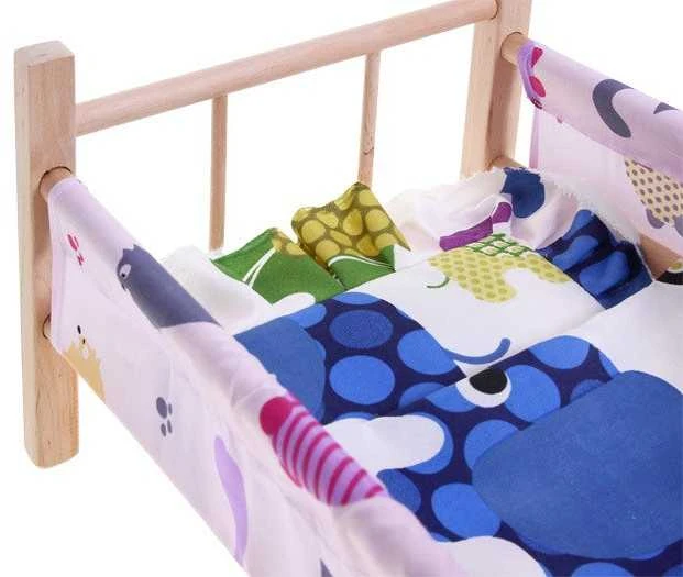 Malimas Medinė lova lėlėms 50 cm + patalynė