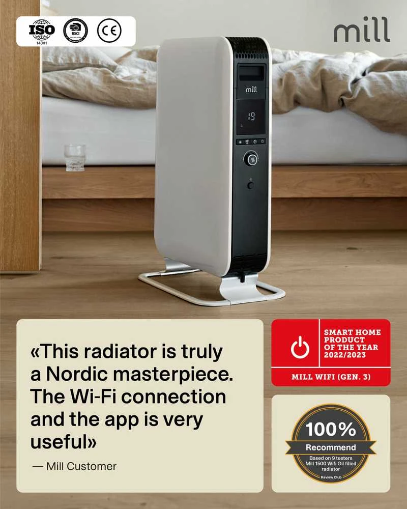 Tepalinis šildytuvas Mill Gentle Air OIL1500WIFI3 GEN3, 1500 W, iki 25 m², Baltas