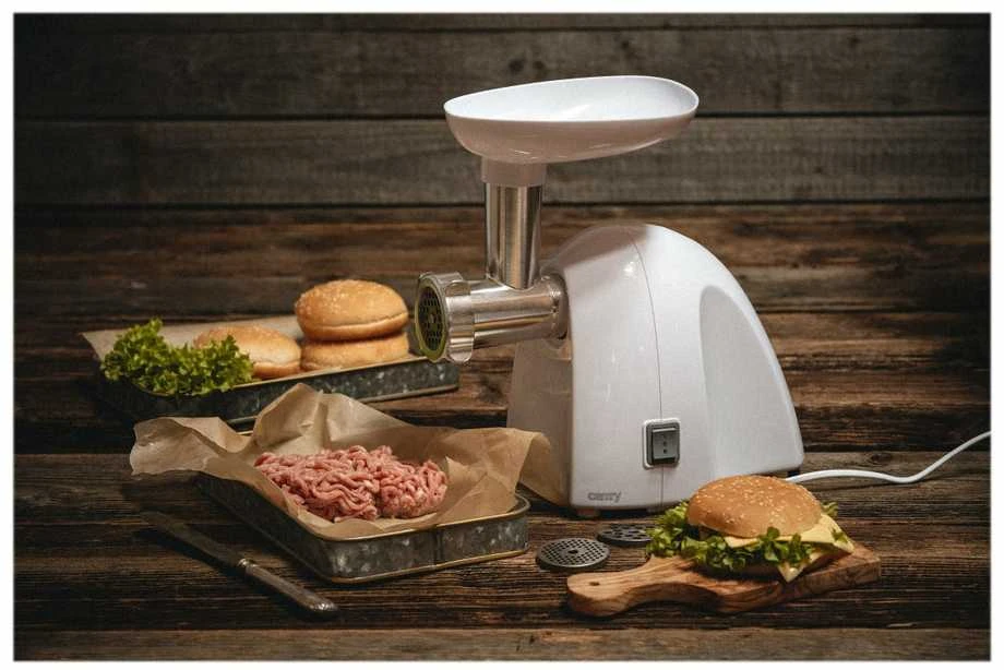 Mėsmalė Camry | CR 4802 | Baltas | 600-1500 W | Greičių skaičius 1 | Middle size sieve, mince sieve, poppy sieve, plunger, sausage filler, vegatable attachment.