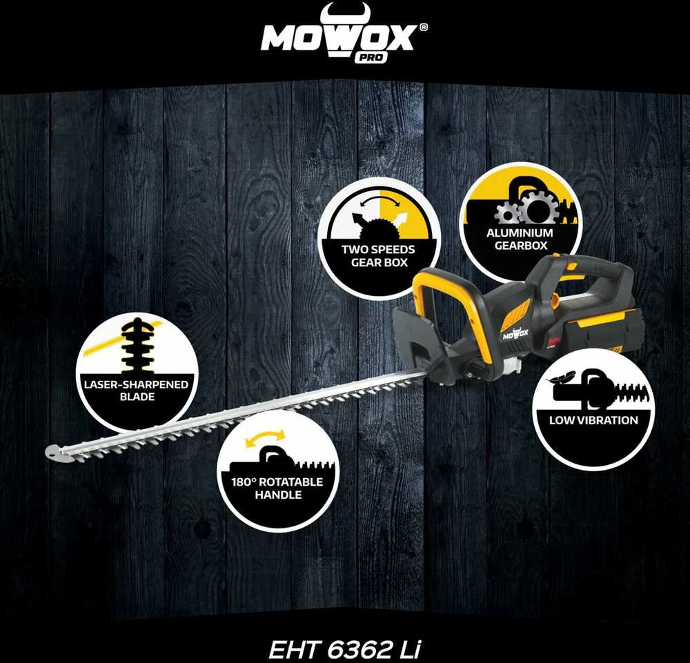Mowox® EHT 6362 Li akumuliatorinės gyvatvorių žirklės (Be akumuliatoriaus ir kroviklio)