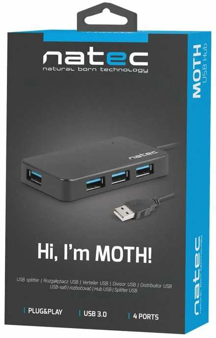 NATEC NHU-1342 Hub USB 3.0 Moth 4-jungtys Juodas