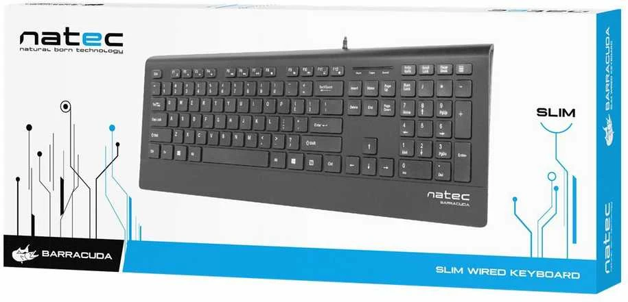 NATEC NKL-0876 Mulitmedia Klaviatūra BARRACUDA Slim USB US išdėstymas Juodas