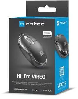 Natec Pelė, Vireo 2, su laidu, 1000 DPI, Optinė, Juodas | Natec | Pelė | Optinė | Wireless | Žalias