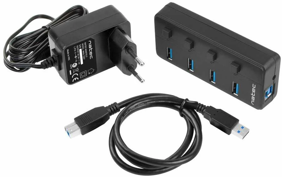 NATEC NHU-1557 Hub USB 3.0 Mantis2 4-jungtys on/off with AC Adapteris Juodas