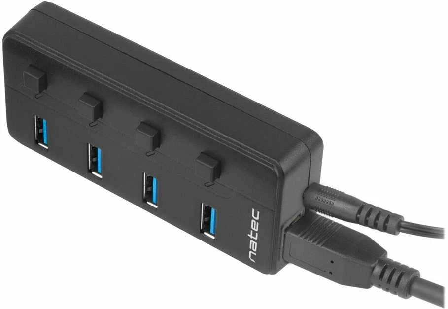 NATEC NHU-1557 Hub USB 3.0 Mantis2 4-jungtys on/off with AC Adapteris Juodas