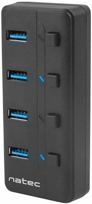 NATEC NHU-1557 Hub USB 3.0 Mantis2 4-jungtys on/off with AC Adapteris Juodas