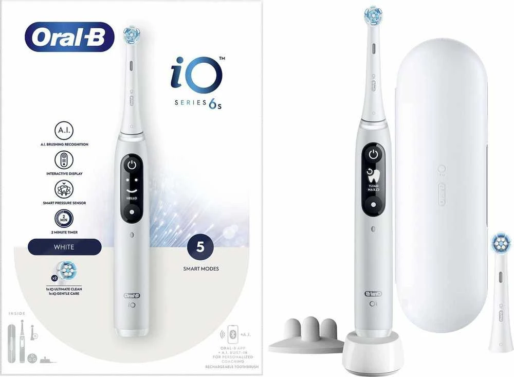 Oral-B Elektrinis dantų šepetėlis | iO6 | Įkraunamas | Suaugusiems | Šepetėlių skaičius galvutės įeina 1 | Number of teeth brushing modes 5 | Baltas