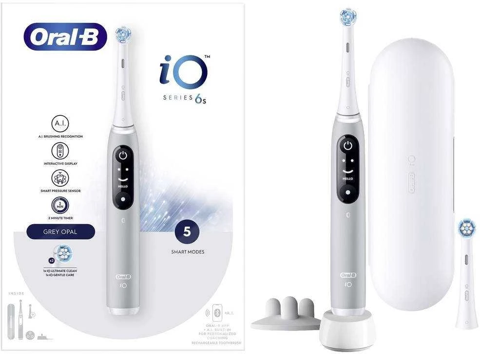 Braun Oral-B iO Series 6, elektrinis dantų šepetėlis, Pilkos spalvos