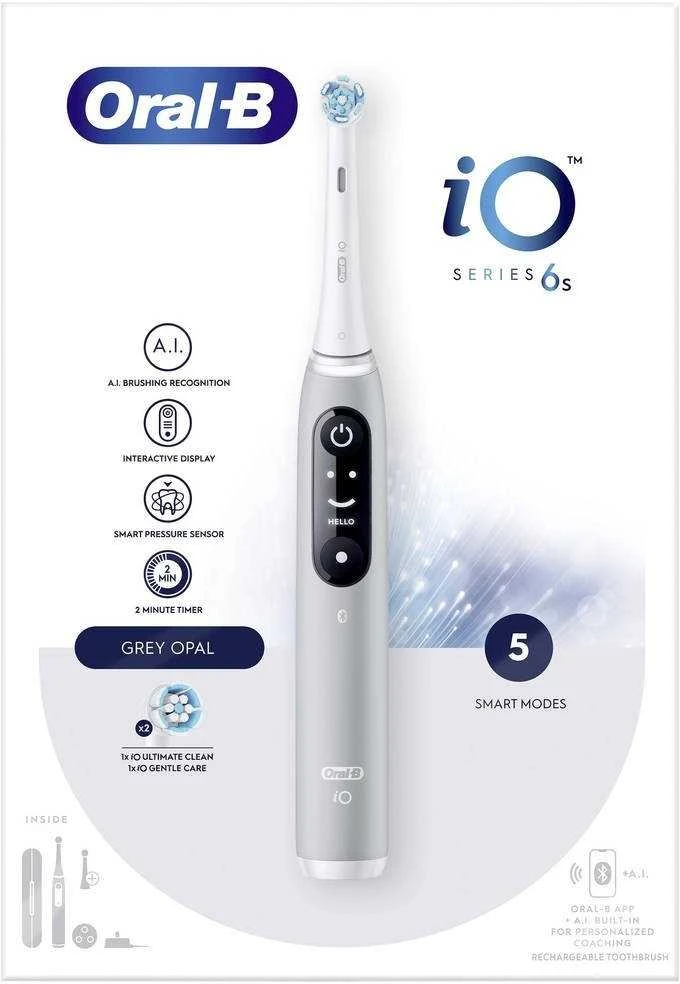 Braun Oral-B iO Series 6, elektrinis dantų šepetėlis, Pilkos spalvos