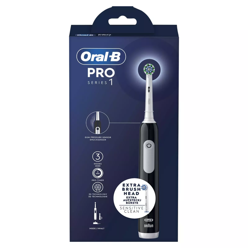 Braun Oral-B Oscillating Dantų šepetėlis | Pro Series 1 | Įkraunamas | Suaugusiems | Šepetėlių skaičius galvutės įeina 2 | Number of teeth brushing modes 3 | Juodas/Baltas