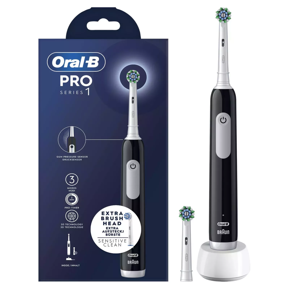 Braun Oral-B Oscillating Dantų šepetėlis | Pro Series 1 | Įkraunamas | Suaugusiems | Šepetėlių skaičius galvutės įeina 2 | Number of teeth brushing modes 3 | Juodas/Baltas