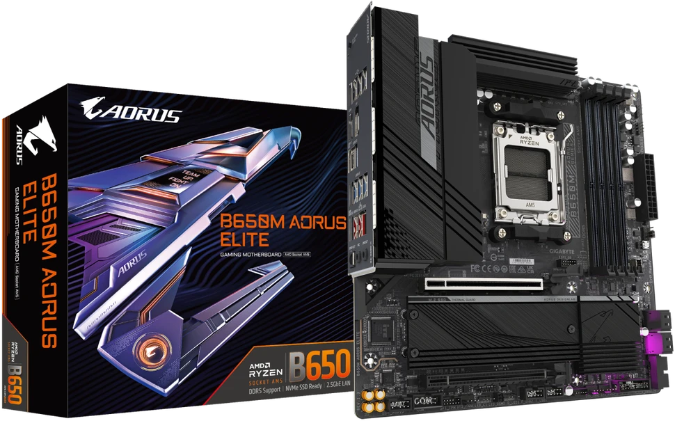 Pagrindinė plokštė GIGABYTE B650M AORUS ELITE AX  / AM5 / MicroATX / DDR5 x4 / PCI-Express 4.0 16x / 2x M.2