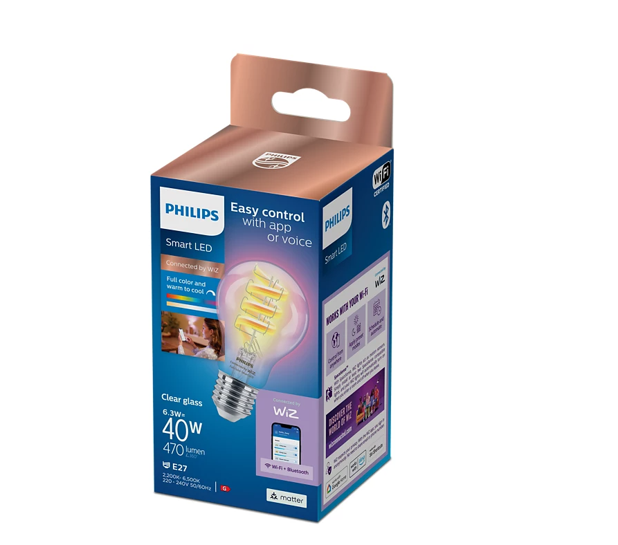 Išmanusis šviesos diodas skaidri lemputė Philips 40W A60 E27