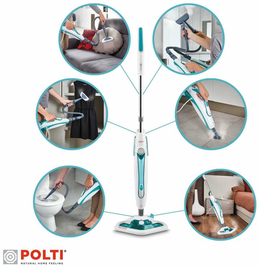Polti | Garinė šluota | PTEU0282 Vaporetto SV450_Double | Garinė šluota ir rankinis garinis valytuvas | 1500 W | Veikimo spindulys 7,5 m | Baltas