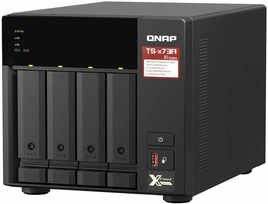Serveris QNAP | 4 lizdų QTS ir QuTS hero NAS | TS-473A-8G | Iki 4 HDD/SSD su karšto keitimo funkcija | AMD Ryzen | Ryzen V1500B keturių branduolių | Procesoriaus dažnis 2,2 GHz | 8 GB | DDR4