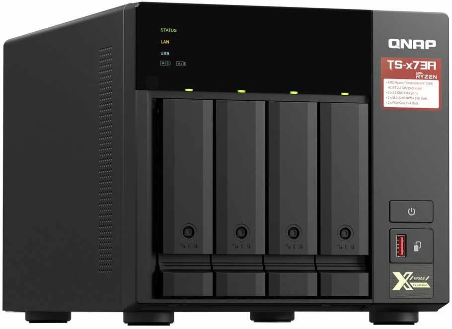 Serveris QNAP | 4 lizdų QTS ir QuTS hero NAS | TS-473A-8G | Iki 4 HDD/SSD su karšto keitimo funkcija | AMD Ryzen | Ryzen V1500B keturių branduolių | Procesoriaus dažnis 2,2 GHz | 8 GB | DDR4