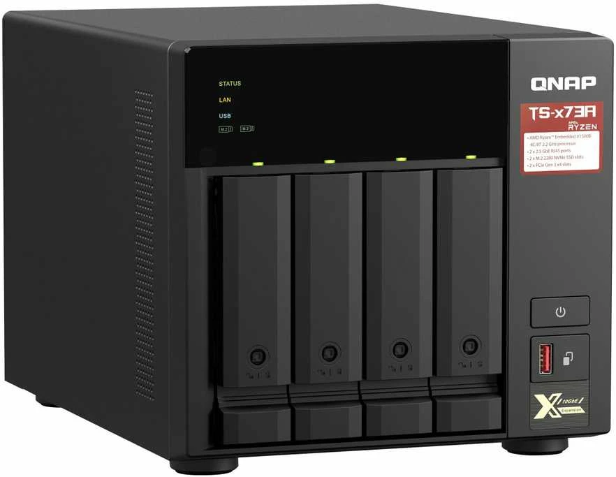 Serveris QNAP | 4 lizdų QTS ir QuTS hero NAS | TS-473A-8G | Iki 4 HDD/SSD su karšto keitimo funkcija | AMD Ryzen | Ryzen V1500B keturių branduolių | Procesoriaus dažnis 2,2 GHz | 8 GB | DDR4