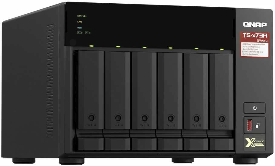 Serveris QNAP | 6 lizdų QTS ir QuTS hero NAS | TS-673A-8G | Iki 6 HDD/SSD su karšto keitimo funkcija | AMD Ryzen | Ryzen V1500B keturių branduolių | Procesoriaus dažnis 2,2 GHz | 8 GB | DDR4