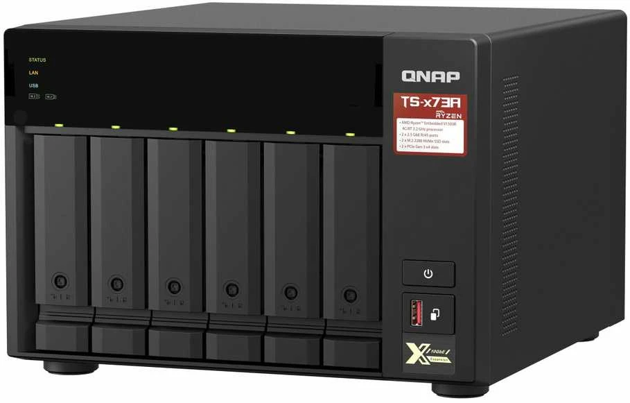Serveris QNAP | 6 lizdų QTS ir QuTS hero NAS | TS-673A-8G | Iki 6 HDD/SSD su karšto keitimo funkcija | AMD Ryzen | Ryzen V1500B keturių branduolių | Procesoriaus dažnis 2,2 GHz | 8 GB | DDR4