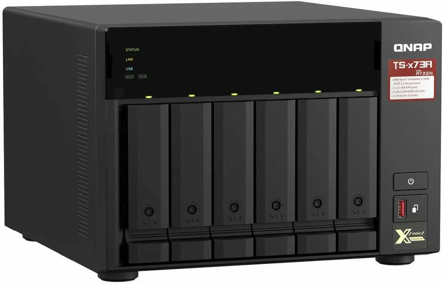 Serveris QNAP | 6 lizdų QTS ir QuTS hero NAS | TS-673A-8G | Iki 6 HDD/SSD su karšto keitimo funkcija | AMD Ryzen | Ryzen V1500B keturių branduolių | Procesoriaus dažnis 2,2 GHz | 8 GB | DDR4
