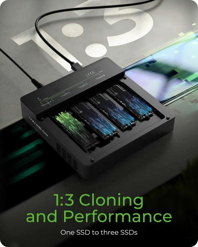 Icy Box „Raidsonic“ 4 skyrių USB4 dauginimo įrenginys (1:3 klonas), skirtas NVMe M.2 SSD | IB-4013MCL-C4
