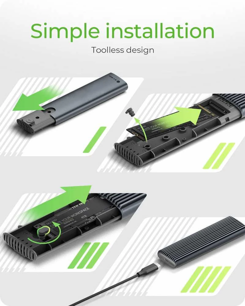 Icy Box SSD dėklas – montavimo instrukcija be įrankių