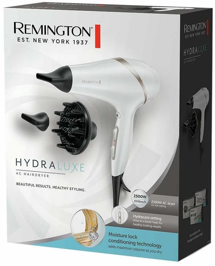 Remington | Plaukų džiovintuvas | AC8901 HYDRAlux | 2300 W | Number of temperature settings 3 | Ionic function | Diffuser nozzle | Baltas