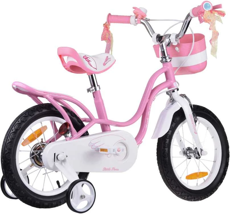 RoyalBaby vaikiškas dviratis 14" Little Swan, krepšys, šoniniai ratai RB14-18